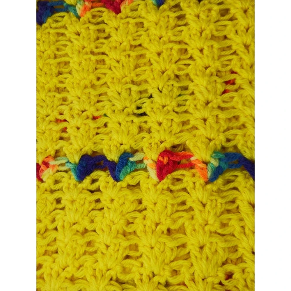 Handmade Crochet Blanket‎ Afghan Throw Lap Yellow / Rainbow Colors 54